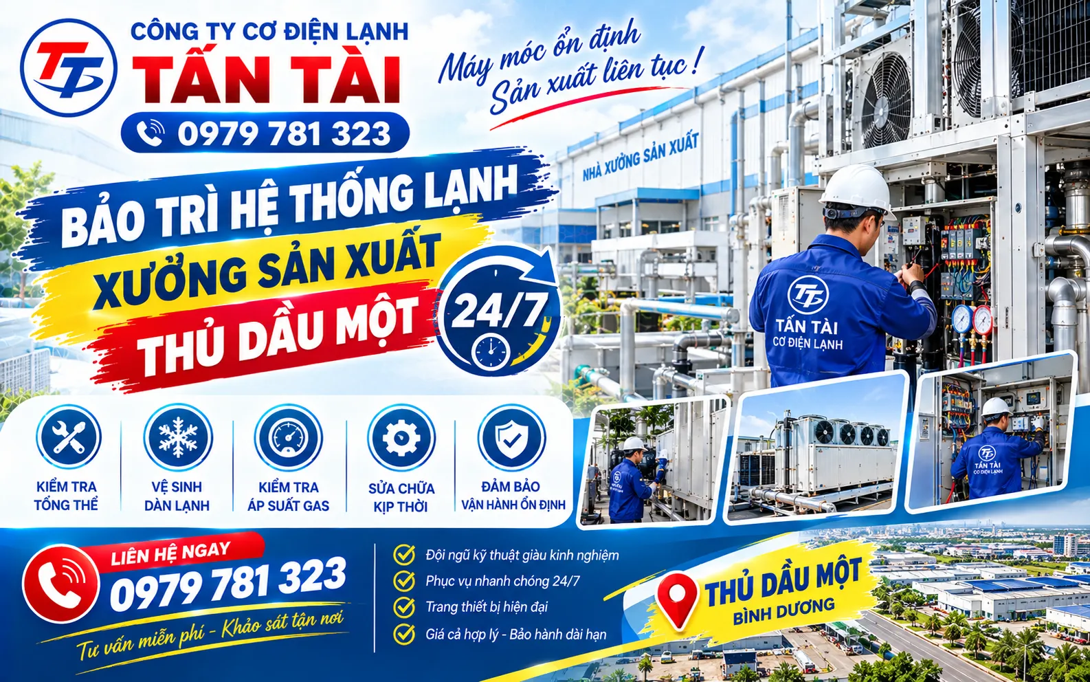 Bảo trì hệ thống lạnh xưởng sản xuất Thủ Dầu Một 24/7